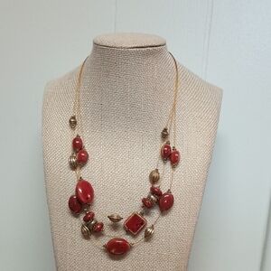 Chico's Red and Gold Statement Necklace